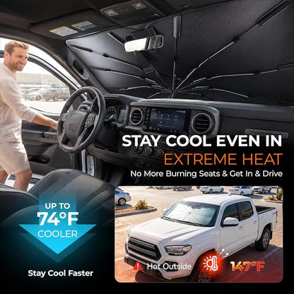 [2026 Upgraed] DooGooCoo Windshield Sun Shade Umbrella for Toyota Tacoma [100% Sunlight Blocked, Ice Crystal Cool] Sunshade for Car Windshield for Tacoma Sun Shade 2016-2026, Custom Fit for Tacoma. - Image 3
