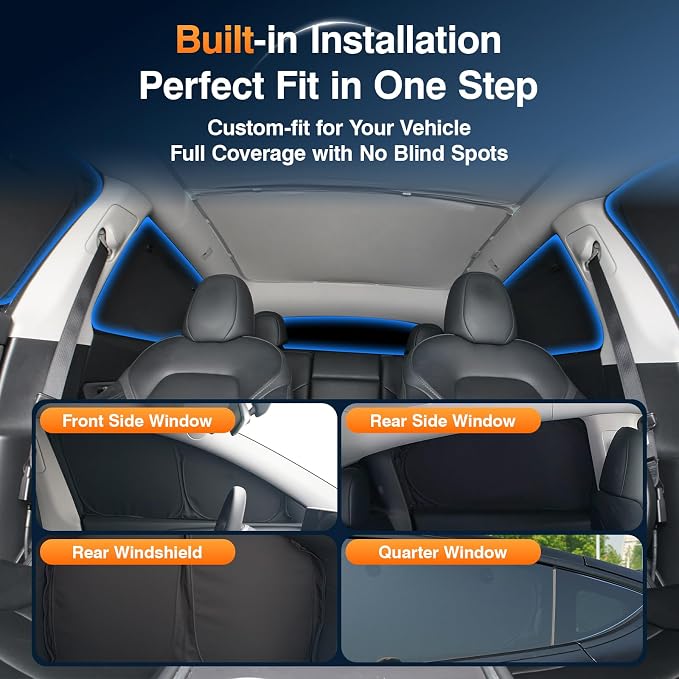Custom Fit Toyota RAV4 Side Window Sun Shade 1996-2021, Rear Blackout 7PCS | Graphene honeycomb heat blocking fabric, embedded no-suction setup, no magnets, blackout privacy, folds for compact SUV trips - Image 8