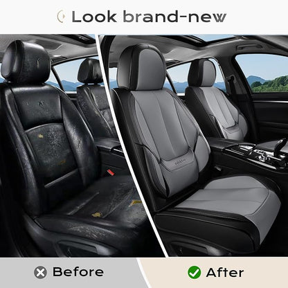 Coverado Seat Covers, Car Seat Covers Front Seats, Car Seat Cover, Car Seat Protector Waterproof, Car Seat Cushion Leather, Seat Covers Carseat Cover Universal Fit for Most Cars Black-Gray - Image 9