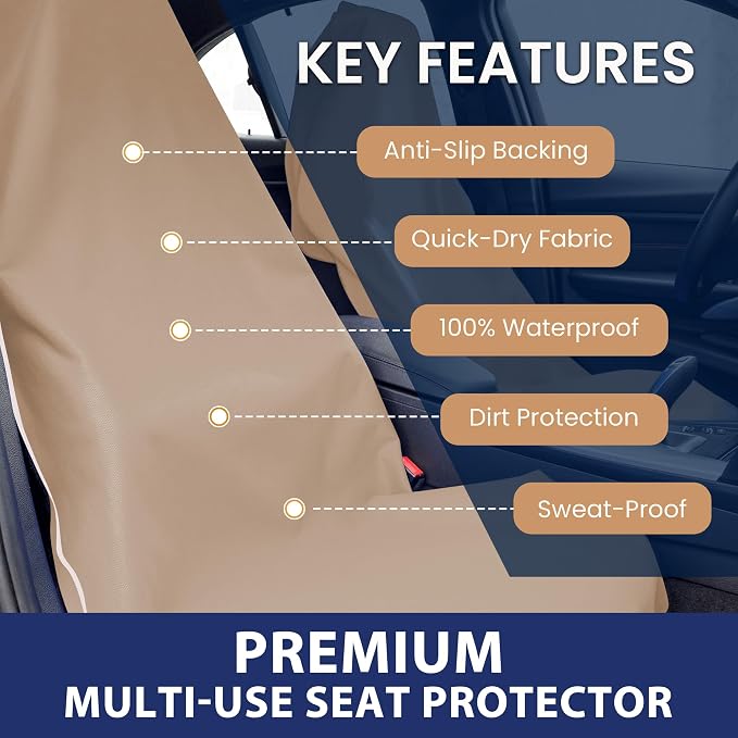 DriSeats Waterproof Car Seat Towel Cover for Runners, Post Workout, Tan - Image 2