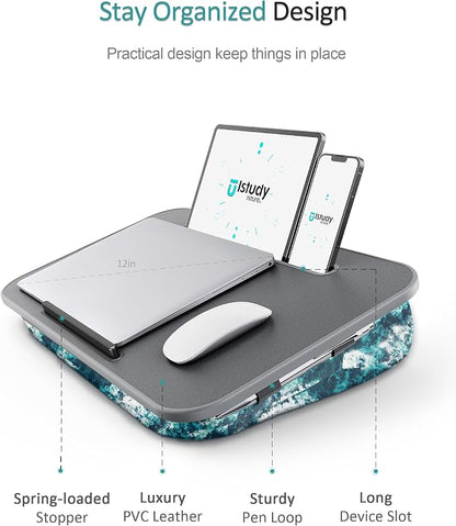 Lap Desk – Laptop Lap Desk with Cushion for Bed, Couch or Floor, Fits up to 17" Laptop, Built-in Slot, Non-Slip PVC Leather Top, Portable & Lightweight – Home Office, Istudyniture (Large, Waves) - Image 7