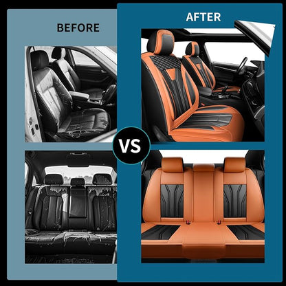 Fit Titan Car Seat Covers Premium Leather for Nissan Titan 2009-2023 2024. Waterproof， Breathable, Scratch-Resistant & All-Weather Seat Cushion Protector（2 Front Seats,Orange&Black - Image 5
