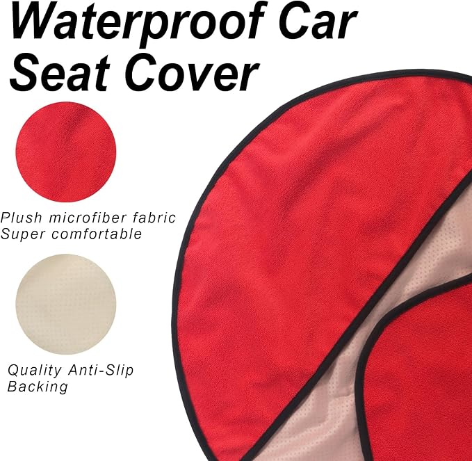 Sweat Towel Car Seat Cover Protector Front Seats for Gym Workout, Running, Swimming, Beach and Hiking, Waterproof Universal Seat Cover for Car, Trucks, Van & SUV (2, Pure Red, Front) - Image 4
