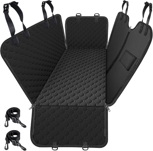 Mancro Dog Car Seat Cover, Waterproof Dog Hammock for Car, Black All | 600D Heavy Duty, Scratch-Resistant Back Seat Pet Cover for Dogs with PVE Nonslip Underside, Fits for Sedan, Trucks and SUVs by Mancro
