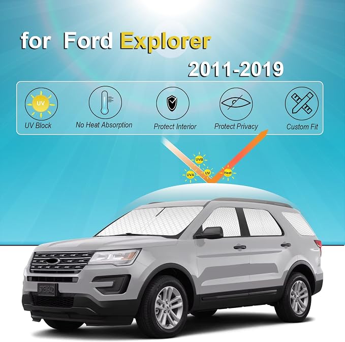KMF 8pcs Thicken Sun Shades for Ford Explorer 2011-2019 Accessories,Windshield Sunshade Full Car Window Covers for Side Rear, Sun Visor UV Block and Blackout Privacy for Camping Outdoor - Image 4