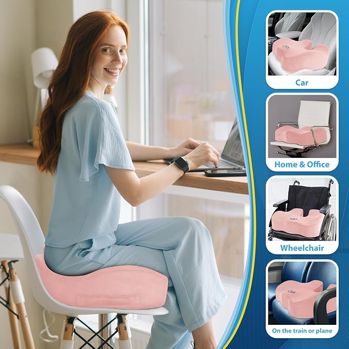 BlissTrends Thick Seat Cushion for Office Chair & Car Seat, XL, Pink | Memory Foam with Removable Cover, Ergonomic Tailbone & Sciatica Support for Pressure Relief and Long Sitting, 3.9" Thick - Image 7
