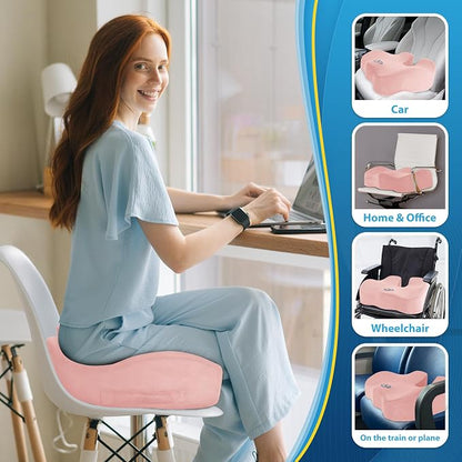 BlissTrends Thick Seat Cushion for Office Chair & Car Seat, XL, Pink | Memory Foam with Removable Cover, Ergonomic Tailbone & Sciatica Support for Pressure Relief and Long Sitting, 3.9" Thick - Image 7