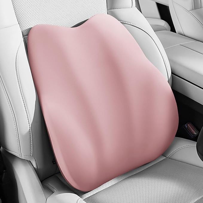 BEBAS Ergonomic Lumbar Support Pillow for Car, Memory Foam Car Back Cushion | Comfort Lumbar Pillow for Back Pain Relief, Breathable Washable Cover, Fits for Driving, Office, Wheelchair, Pink by BEBAS