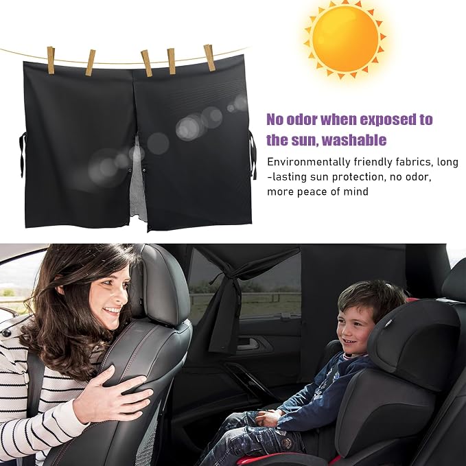 2 PCS Car Window Shade, Double Layer Mesh Privacy Sunshade for Auto Side Window, Magnetic Breathable Curtain for Baby & Kids Blocks Sun & Heat, Universal Car Accessories - Image 6
