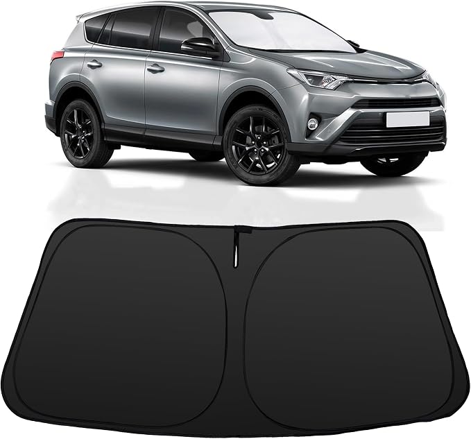 Windshield Sun Shade for 2013-2018 Toyota RAV4 | Foldable, Full covered for windshield, Block UV Rays, Heat Reduction, Easy to install, Keeps Car Cooler by YYCKE
