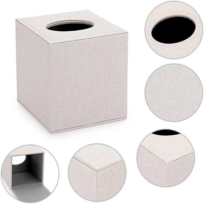 Sumnacon Square Linen Tissue Box Cover - Stylish Cube Tissue Box Holder with Magnetic Bottom, Decorative Tissue Box for Vanity Toilet Tank Dresser Night Stand Table Countertop Office Car, Beige | Stylish Cube Tissue Box Decorative Tissue Covers for Van... - Image 4