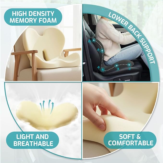 Trucker Seat Cushion, Thick Car Seat Cushions with Lumbar Support Pillow, Ergonomic L-Shaped Orthopedic Memory Foam for Long Driving Lower Back Pain Sciatica Relief, Gift for Drivers (Black+WE) - Image 6