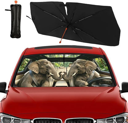 Elephant Driving Car Windshield Sun Shade Umbrella Elephant Gifts for Women Foldable Funny Animal Sunshade for Car Windshield Block UV Rays for Fits Most Sedans SUV Trucks Cars 57"x30" - Image 4