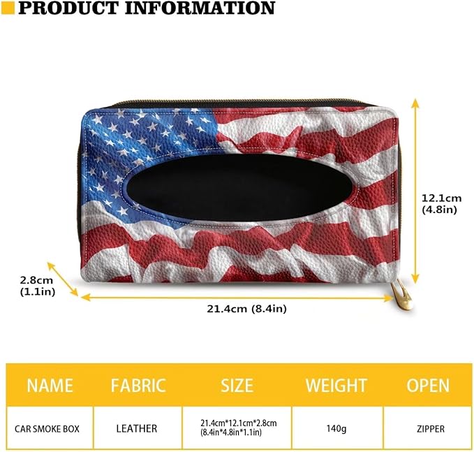 Biyejit 2 Pack Car Tissue Holder, 3D American Flag Car Mask Holder, Car Sun Visor Napkin Holder Backseat Tissue Case，Pu Leather Tissues Box - Image 6
