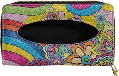 Biyejit 2 Pack Car Tissue Holder, Hippie Flowers Sun Visor Napkin Holder, Car Visor Tissue Holder, PU Leather Backseat Tissue case Holder for car, Vehicle by Biyejit
