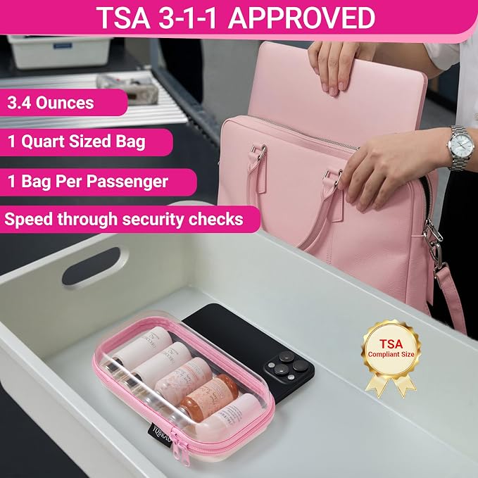 YQBRAO Clear Hard Shell Zipper Cases, 4 Medium Makeup Organizers, Pink | Rigid 1.2 mm PET and YKK dual zippers for skincare, toiletries, chargers, notebooks and daily essentials - Image 7