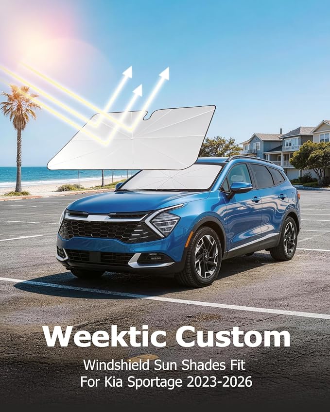 Weektic Custom Windshield Sun Shade Umbrella for Kia Sportage 2023-2026, [Double Thickened Ice Crystal Coating] Sun & Heat Protection, Keep Vehicle Cool & Protect Interior - Image 5