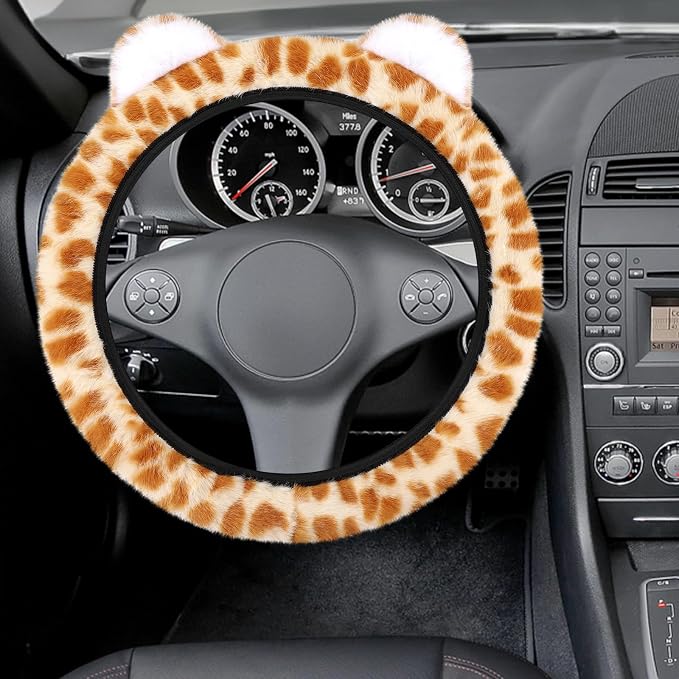 Accmor Fuzzy Leopard Print Car Steering Wheel Cover Women Car Accessories | Soft Furry, Non-Slip, Elastic Steering Wheel Covers, Universal 15 Inch Fit Auto, Suvs, Truck - Image 3