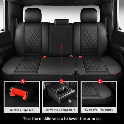 Dodge Ram Seat Covers Full Set Fit for 2009-2026 Ram 1500/2500/3500 | Ram Seat Covers Black,Waterproof Truck Seat Covers ,ram 1500 2500 3500 Seat Covers, Heavy Duty with Split Flat Bench 40/60 - Image 4