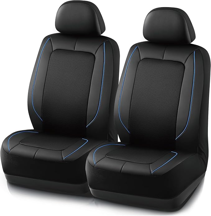 PIC AUTO Car Seat Cover, Pinping Leather and Mesh Seat Cover for Cars, Stylish Two-Tone Design Front Seat Cover, Breathable, Universal Fit,Comfortable and Durable, SUVs, and Trucks(Blue) by PICAUTO