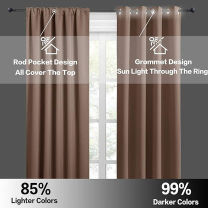 RYB HOME Short Blackout Curtains for Small Window Kitchen Bathroom Cafe RV | Sunmmer Heat Light Blocking Privacy Energy Saving Curtains for Sunroom Laundry Room Stair Window, W52 x L36, Mocha, 2 Panels - Image 5