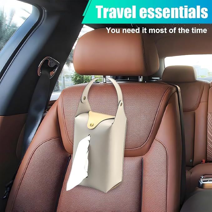 Car Tissue Holder, Large Car Headrest Hanging Tissue Box Cover, PU Leather Auto Napkin Holder, Universal Vehicle Backseat Paper Organizer for Cars Sun Visor (Grey) - Image 6