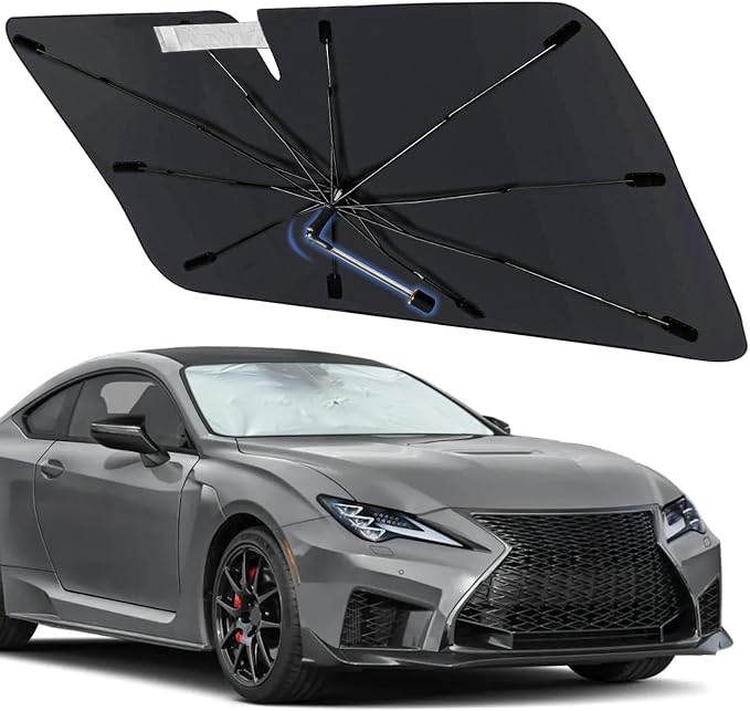 Windshield Sun Shade for Lexus RC 2015-2026, Foldable Umbrella Sunshade | Custom Fit Car Sun Visor with 360° Rotating Shaft, UV Protection Heat Shield Sun Blocker Heat Reflector and Easy Storage by Visufy