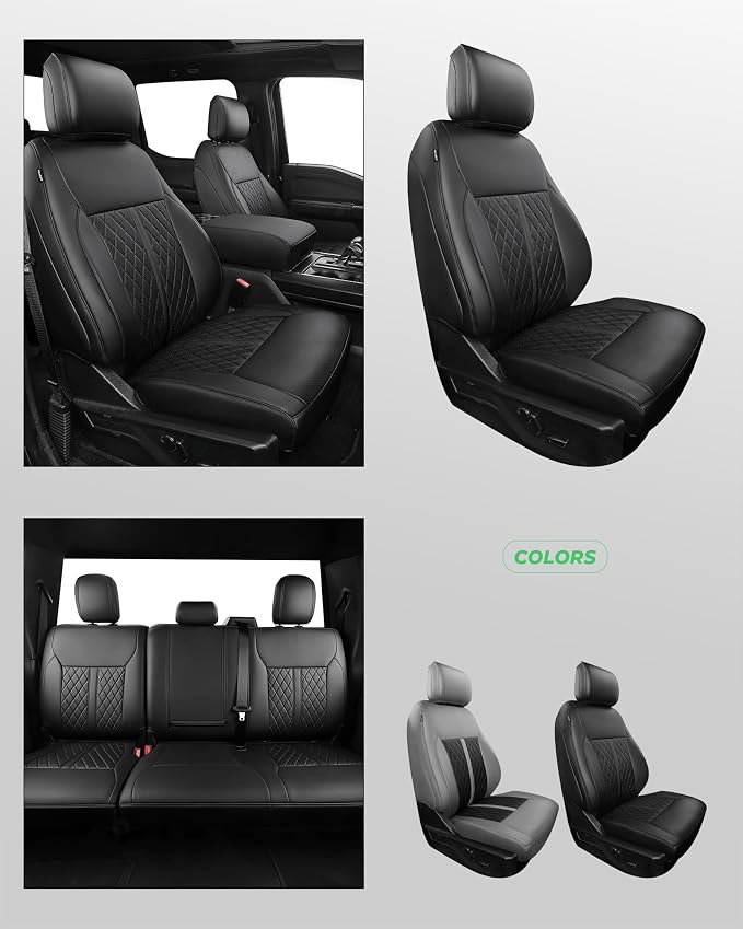RIDEPOSH for Ford F150 Leather Seat Covers, SuperCrew Lariat 2021-2026 | Fits F250 F350 Super Duty Crew Cab Lariat 2023-2026, Custom Fit, Bucket Seat, Stain Resistant, Airbag Compatible - Image 8