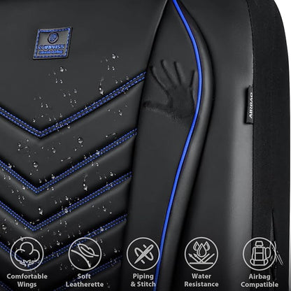 CAR PASS 3D Foam Faux Leather Seat Covers Full Set, Waterproof Leather Seat Cover for Cars, Luxury Universal Fit for SUV Truck Sedan Automotive, Armrest Airbag Compatible Anti-Slip, Black and Blue - Image 6