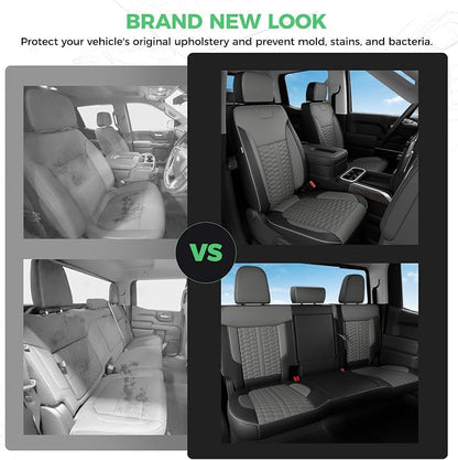 RIDEPOSH Custom Leather Seat Covers for Silverado/Sierra 1500 2019-2026 | Only Crew Cab, Fits 2500/3500HD 2020-2026, Jump Seat Cover(armrest storage only), Protective, Scratch-resistant, Easy-clean - Image 8
