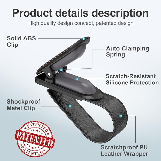 Veharvim Sunglass Holder for Car, 2 Pack, Secure Metal Clip | One-Handed Operation, Gentle & Secure Hold, Silicone Padded, Universal Fits Sunglass and Car Visor - Image 5