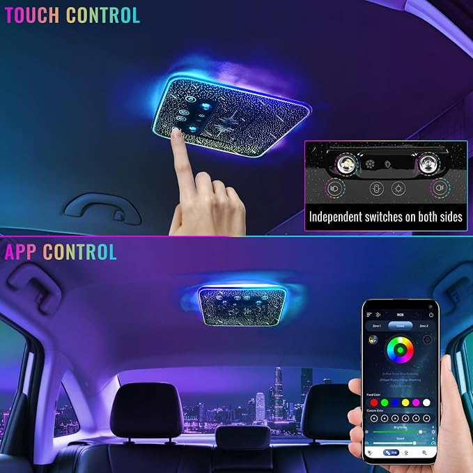 Universal Car Roof Dome Lights Replacement,Adjustable LED Ceiling Lamps Assembly w/Touch Screen,Car RV Interior Lighting w/Door Trigger Switch,Over-Head Roof Ambient Light,RGB (Meteor Style) - Image 3