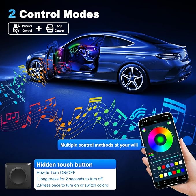 Acrylic Interior Car LED Strip Light with Wireless APP, RGB Dreamcolor 6 in 1 with 175 inches 593 LEDs Fiber Optic Ambient Lighting Kits, 16 Million Colors Sound Active Function Car Neon Lights - Image 4