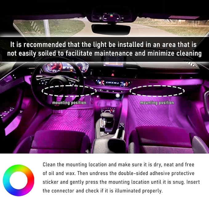 Wevdn Car Interior LED Strip Light, 12V 24 LED Waterproof Neon Ambient Night Light with USB Port, Automotive Atmosphere Decorative Under Dash Lighting Kit, Car Accessories (Pink Purple) - Image 6