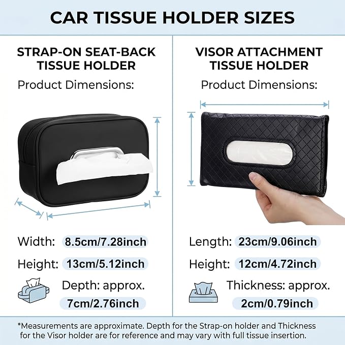 Novabright 3 Pack Car Tissue Holder Sun Visor Napkin Holder PU Leather Tissues Box Cover Backseat Rectangle Organizer for Car Sun Visor Black Organization Accessories - Image 2