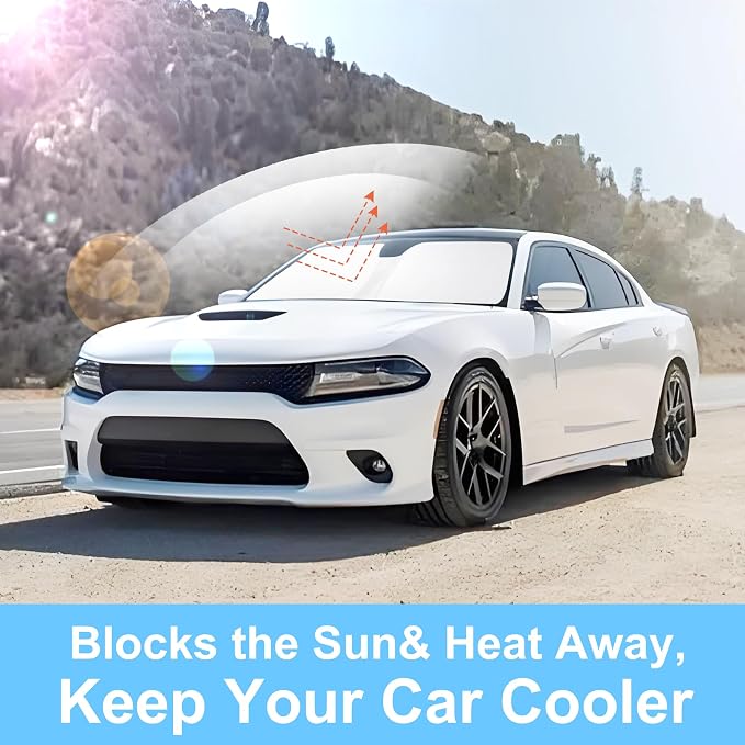 Windshield Sun Shade for 2011-2023 Dodge Charger Accessories | Full covered for windshield, Foldable & Durable, Block UV Rays, Reduce Heat, Easy to install, Keep Car Cooler - Image 6