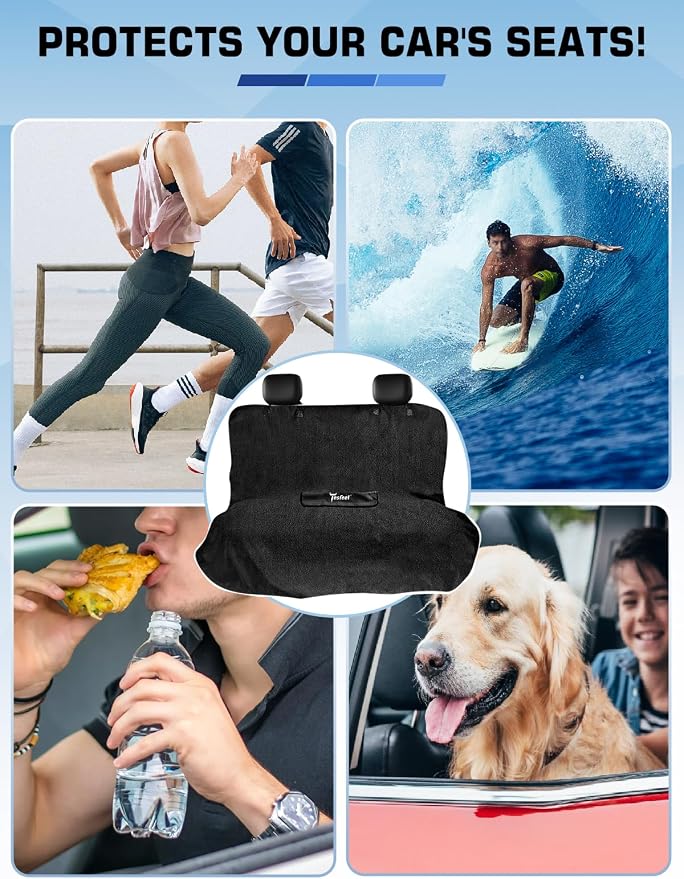 1160g Heavy Duty Towel Car Seat Cover, Sweatproof Absorbent Microfiber Rear Seat Protector for Gym Beach Athletes, Universal Fit Waterproof Back Seat Mat for Sedans SUV Minivans(Black,1PC) - Image 6