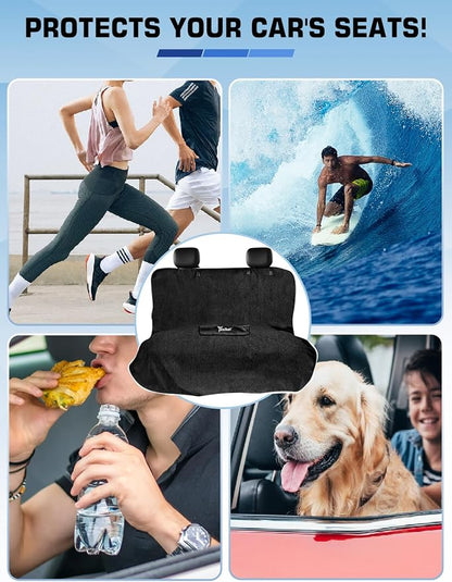 1160g Heavy Duty Towel Car Seat Cover, Sweatproof Absorbent Microfiber Rear Seat Protector for Gym Beach Athletes, Universal Fit Waterproof Back Seat Mat for Sedans SUV Minivans(Black,1PC) - Image 6