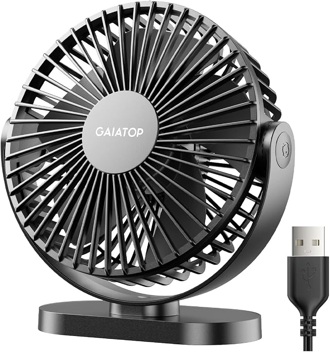 Gaiatop USB Desk Fan, 5.5 Inch Quiet 3 Speeds Small Portable Fan Black | USB Powered, 5ft Cable, Mini Personal Desktop Table Fans, Powerful Cooling for Home, Office, Travel, Car, Indoor, Outdoor by GAIATOP