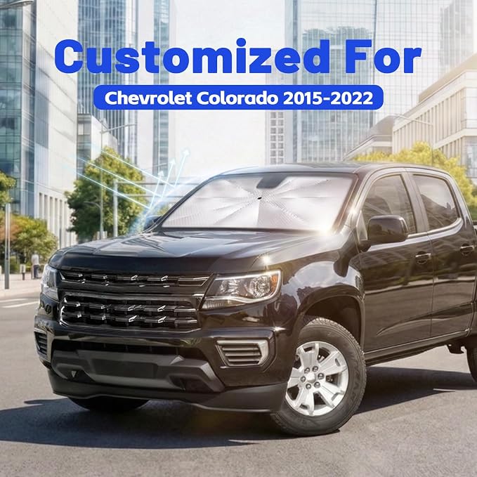 Car Windshield Sun Shade Umbrella for Chevrolet Colorado 2015-2022, 1:1 Fit | [Reflective Coated Fabric] Car Shades Sun Visor Keep Car Cool and Protects Interior, Sunshade Umbrella for Front Window - Image 2