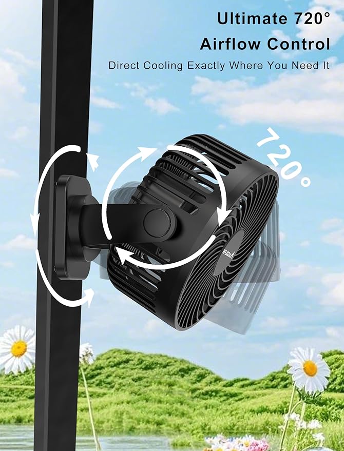 [Upgraded 2X Magnet] 1-Pack Magnetic Golf Cart Fan Rechargeable, 12000mAh Battery Operated Portable Fan with Light, Magnetic Base, Suitable for EZGO Club Car Yamaha, Golf Cart Accessories 2026 - Image 5