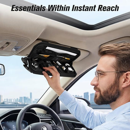 Heavy Duty Car Sun Visor Organizer with Sunglasses Holder | Universal Tactical Organizer, MOLLE Panel, Mesh Pouch + Pen Slots + Zipper Pockets, 1000D Polyester, Esay Installation - Image 4