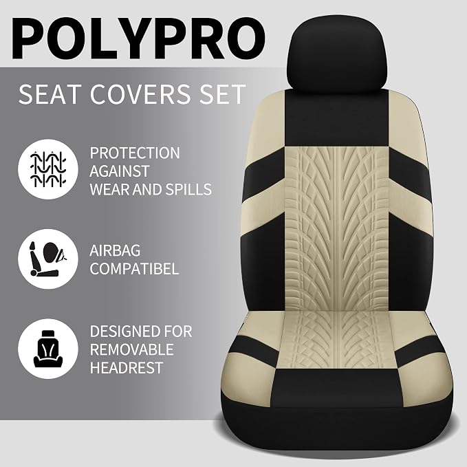 Pariitadin Car Seat Covers Full Set, Washable and Breathable Premium Cloth Automotive Vehicle Seat Cover for Car Interior, Universal Fit for Most Cars, Sedan, Truck, SUV(Black/Beige) - Image 4