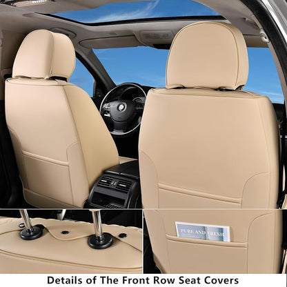 Coverado Front Seat Covers, Leather Car Seat Cover, Waterproof Car Seat Protector, Driver Seat Covers Car Seat Cushion Universal Fit for Most Cars, Beige - Image 3