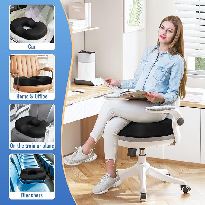 CloudBliss Donut Pillow Stadium Seat Cushion for Tailbone Pain Relief and Hemorrhoids, Memory Foam Seat Chair Cushion, Portable Seat Cushions for Bleachers, Car, Home & Office - Image 5