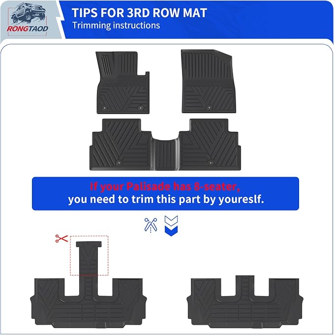 Rongtaod Floor Mats Set for 2020-2025 Hyundai Palisade 7 Seats | Cargo Mat Cargo Liner Trunk Mat 2nd&3rd Row Kick Mat TPE All Weather 2024 Palisade Accessories - Image 4