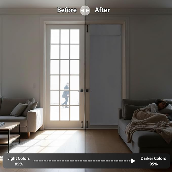 RYB HOME Blackout Door Curtains 80 inch Length, French Door Shades | Thermal Insulated, Self Adhesive, Privacy, For Patio Kitchen Front Entry Front Back Door Glass Window, W26 x L80, 1 Panel - Image 5