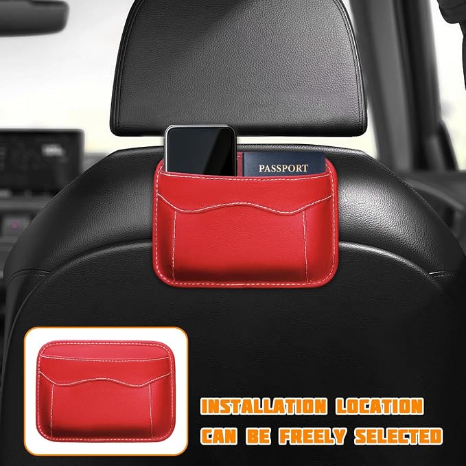 Car Seat Side Pocket Organizer, PU Leather Mini Vehicle Phone Holder Storage Bag, Automotive Interior Tray Pouch Seat Gap Filler Accessories, Universal for SUV Sedan Truck (Red) - Image 4