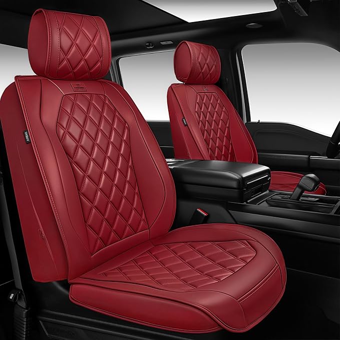 CAR PASS Luxury Nappa Leather Seat Covers Full Set, 3D Rhombus Waterproof Faux Leather Seat Covers, Premium Automotive Seat Cushion Universal Fit for Sedan SUV Truck Van,Airbag Compatible Burgundy Red - Image 2