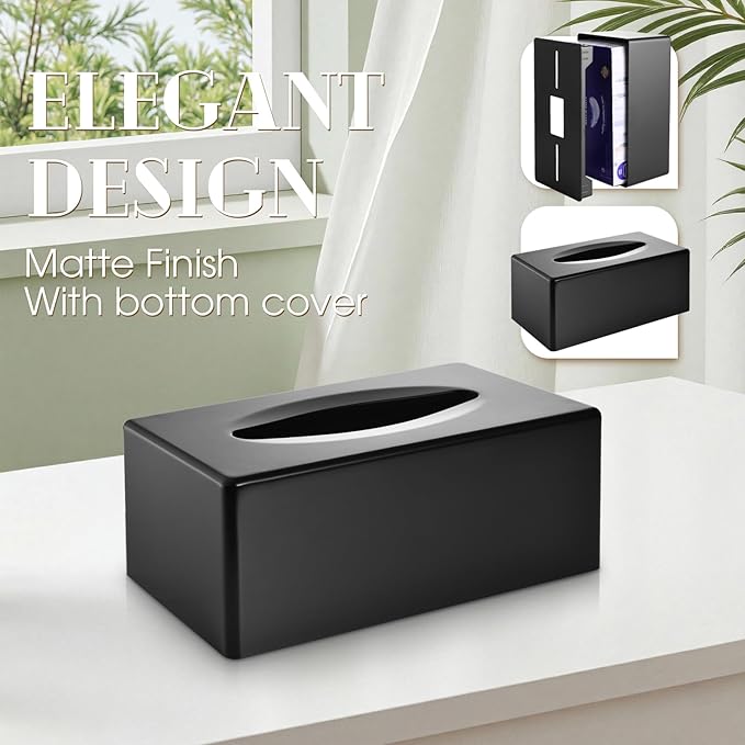 Y-in Hand Tissue Box Cover, Rectangle Facial Tissue Holder with Bottom, Decorative Storage Organizer Box for Bathroom Vanity, Countertops, Dressers, Night Stand, Parlors and Offices - Matte Black - Image 4